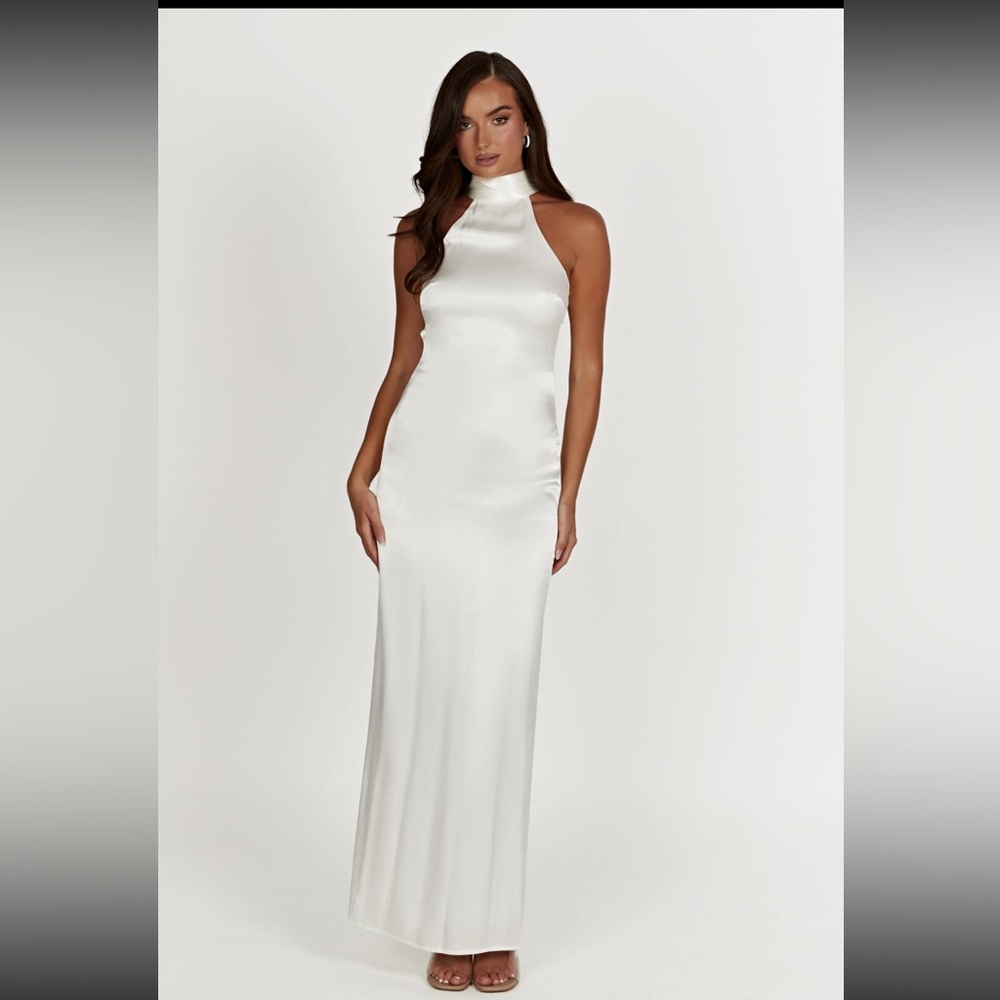 MESHKI Claire Satin Drape Back Maxi Dress